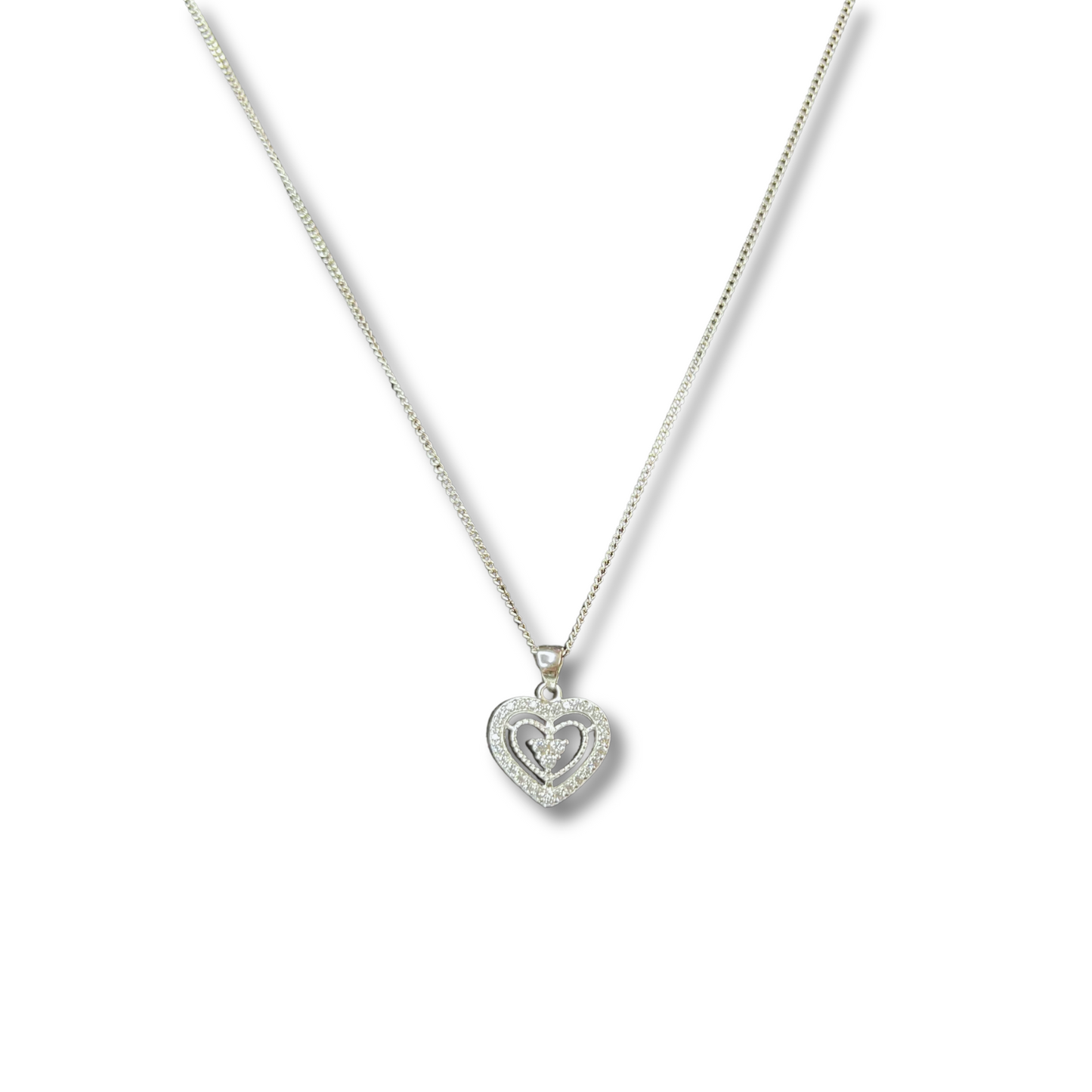 Sterling Silver CZ Heart Necklace