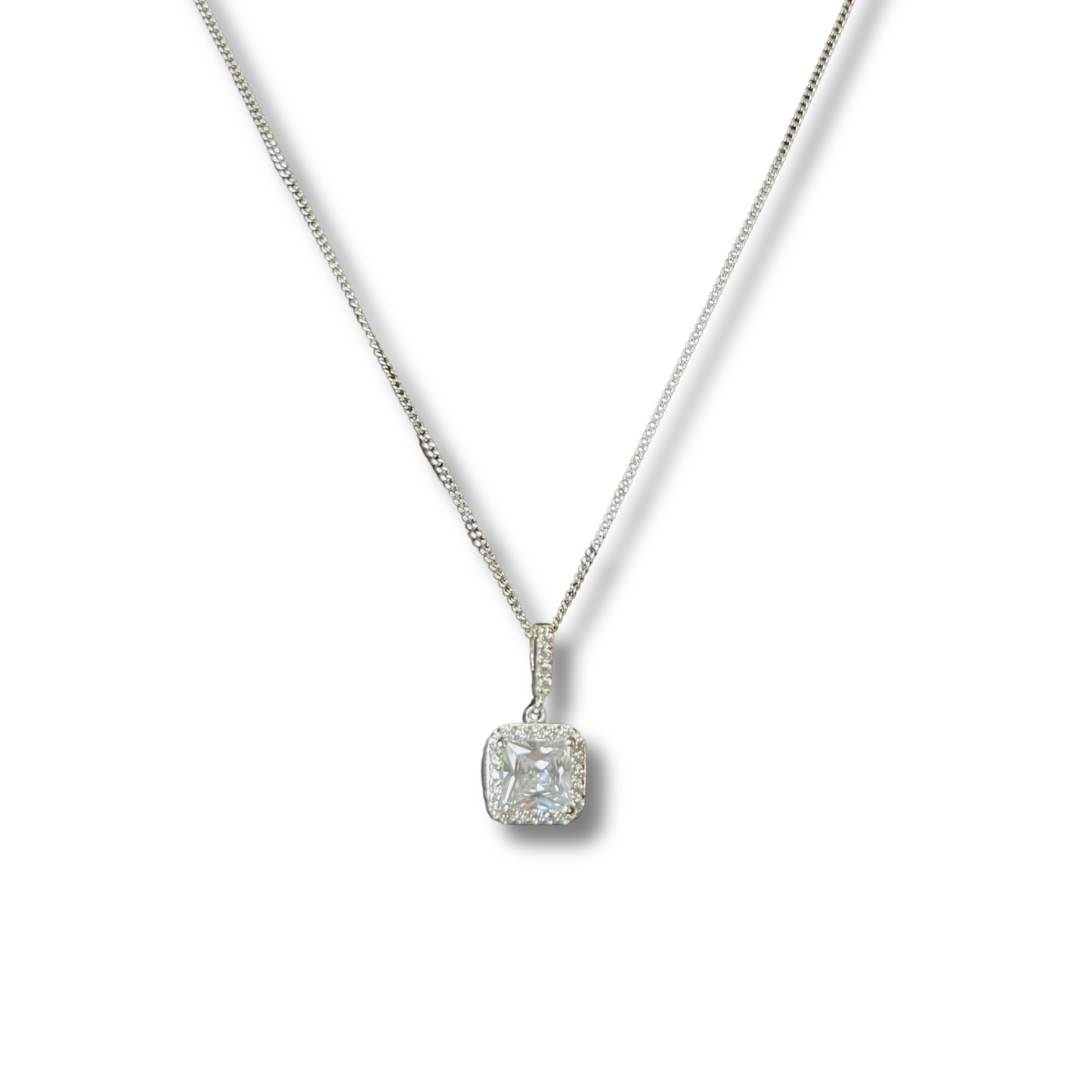 Sterling Silver Square CZ Drop Necklace