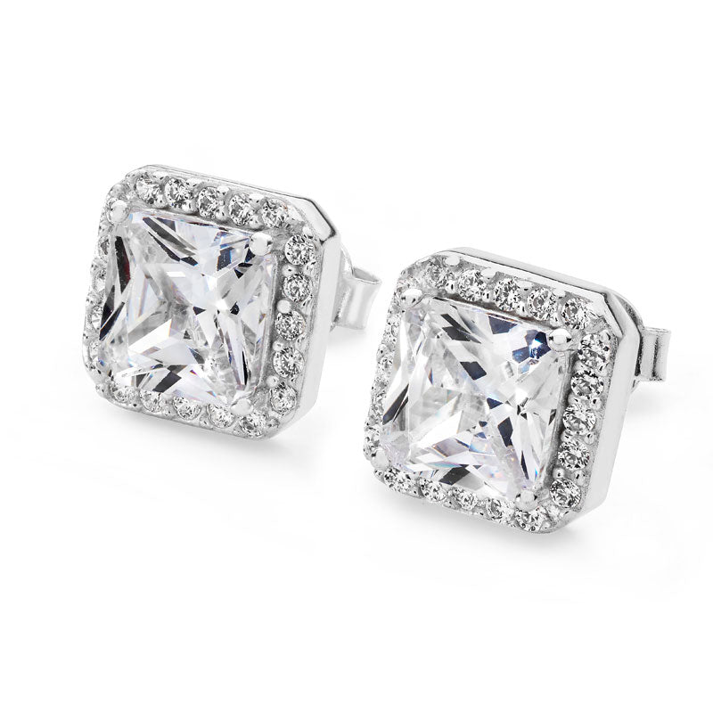 Sterling Silver Classic Square CZ Stud Earrings