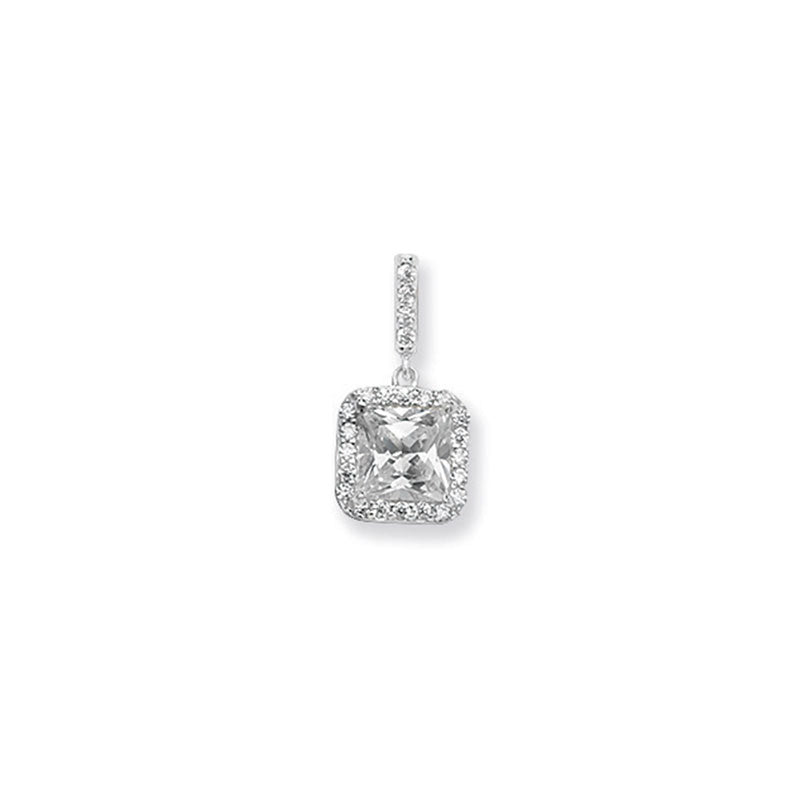 Sterling Silver Square CZ Drop Necklace
