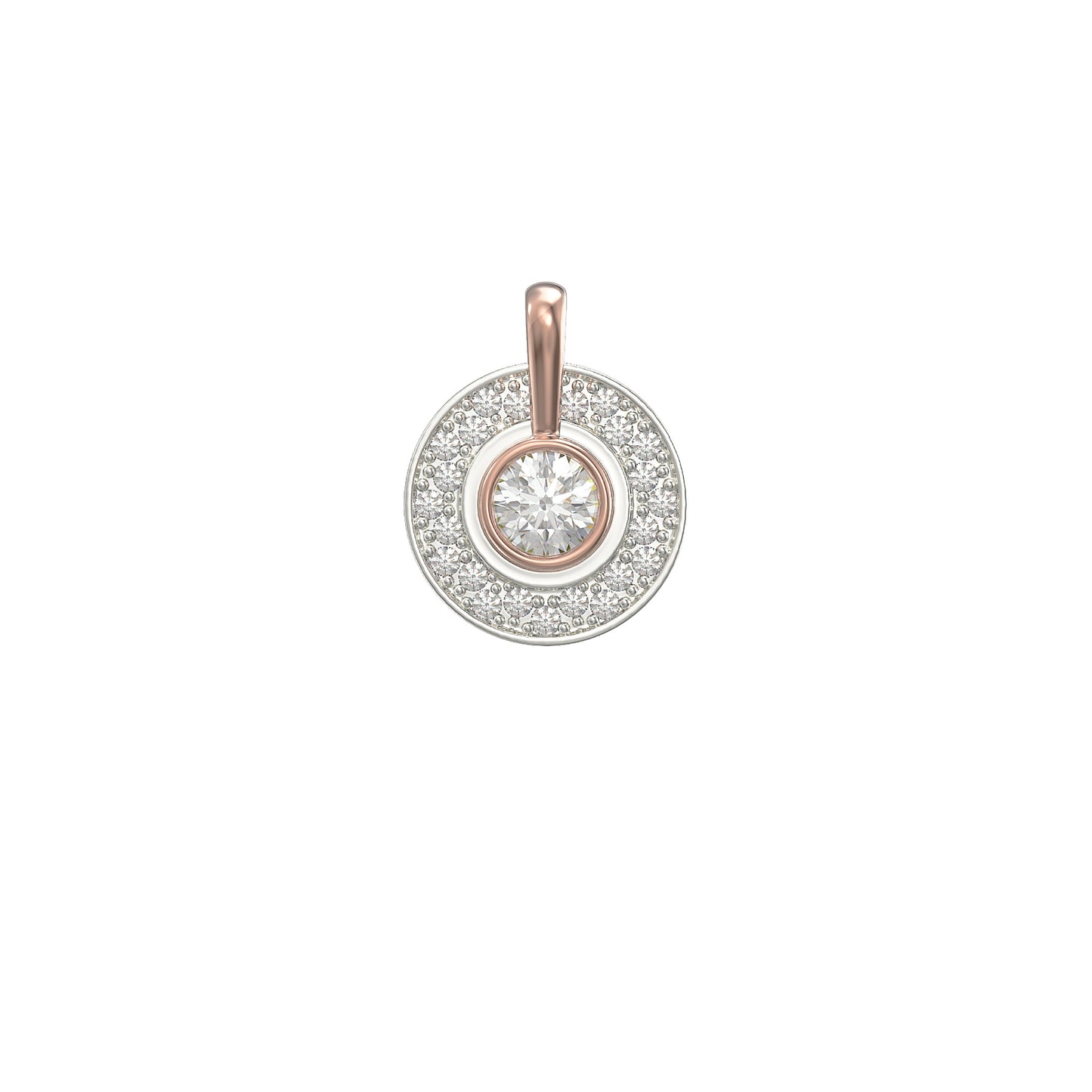 Sterling Silver Two Tone CZ Classic Round Necklace